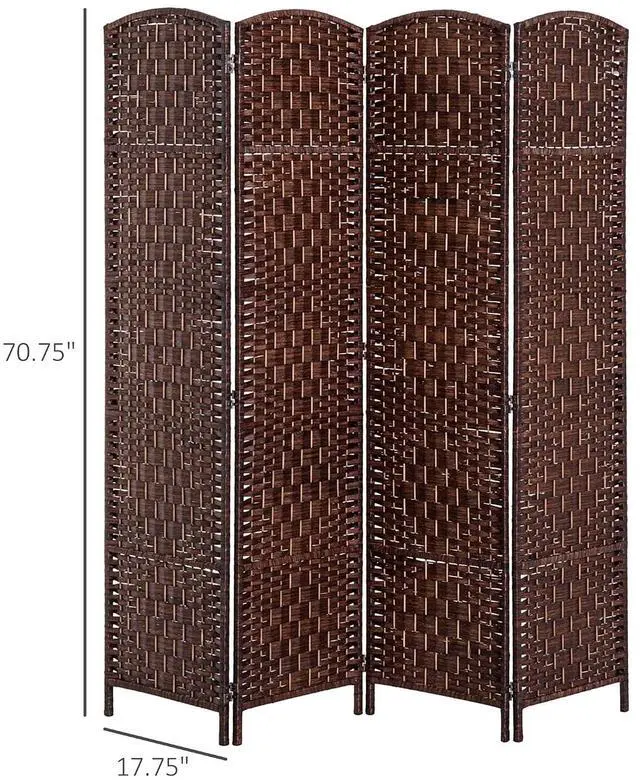 Alt view image 7 of 7 - Room Divider 4-Panel, 6FT-Tall Folding Privacy Screen, Brown | Freestanding Partition, Hand-Woven Design, for Room Separation, 360° Hinges, Paper Rope Diamond Weave