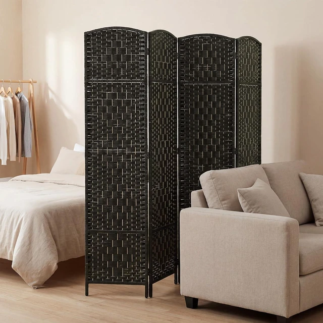 Alt view image 6 of 7 - Room Divider 4-Panel, 6FT-Tall Folding Privacy Screen, Coffee | Freestanding Partition, Hand-Woven Design, for Room Separation, 360° Hinges, Paper Rope Diamond Weave