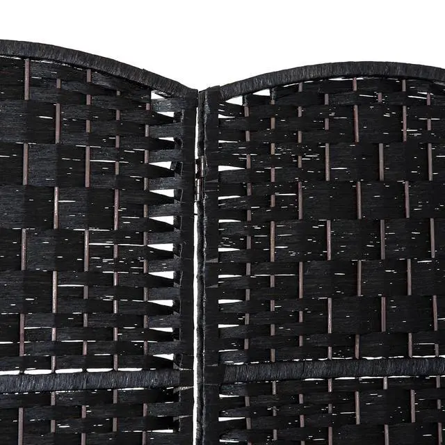 Alt view image 6 of 7 - Room Divider 4-Panel, 6FT-Tall Folding Privacy Screen, Black | Freestanding Partition, Hand-Woven Design, for Room Separation, 360° Hinges, Paper Rope Diamond Weave