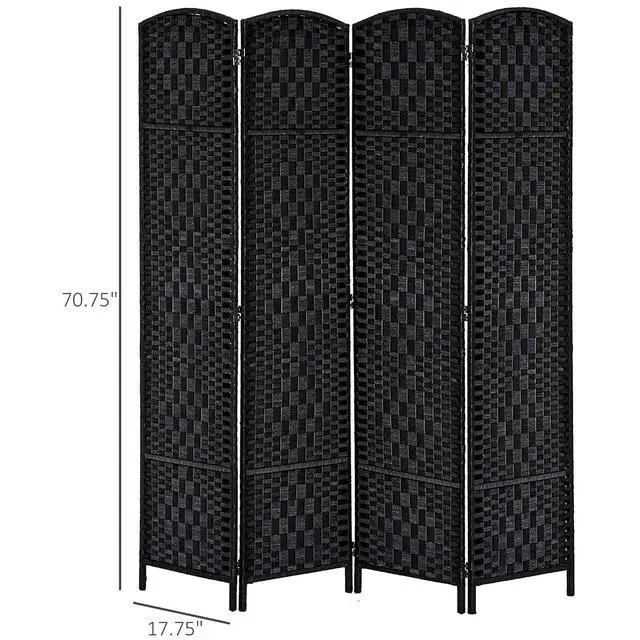 Alt view image 7 of 7 - Room Divider 4-Panel, 6FT-Tall Folding Privacy Screen, Black | Freestanding Partition, Hand-Woven Design, for Room Separation, 360° Hinges, Paper Rope Diamond Weave