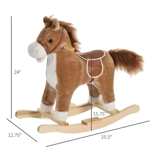 Alt view image 7 of 7 - Qaba Rocking Horse Plush Animal, Baby Rocking Chair with Sounds, Brown | Wooden Rockers, Moving Mouth, Wagging Tail