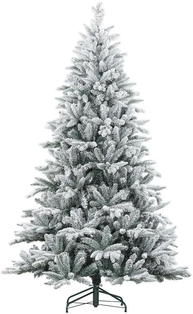 Main image of 7ft Snow Flocked Artificial Christmas Tree Hinged Xmas Tree Green | 1401 Tips, Foldable Metal Stand, Easy Assembly, for Home Office Holiday