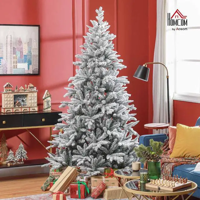 Alt view image 2 of 7 - 7ft Snow Flocked Artificial Christmas Tree Hinged Xmas Tree Green | 1401 Tips, Foldable Metal Stand, Easy Assembly, for Home Office Holiday