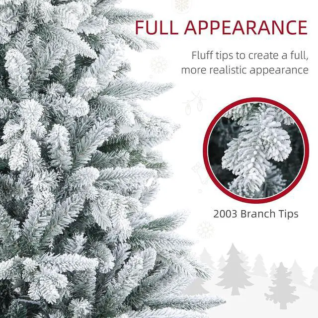 Alt view image 4 of 7 - 8ft Snow Flocked Artificial Christmas Tree Hinged Xmas Tree Green | 2003 Tips, Foldable Metal Stand, Easy Assembly, for Home Office Holiday