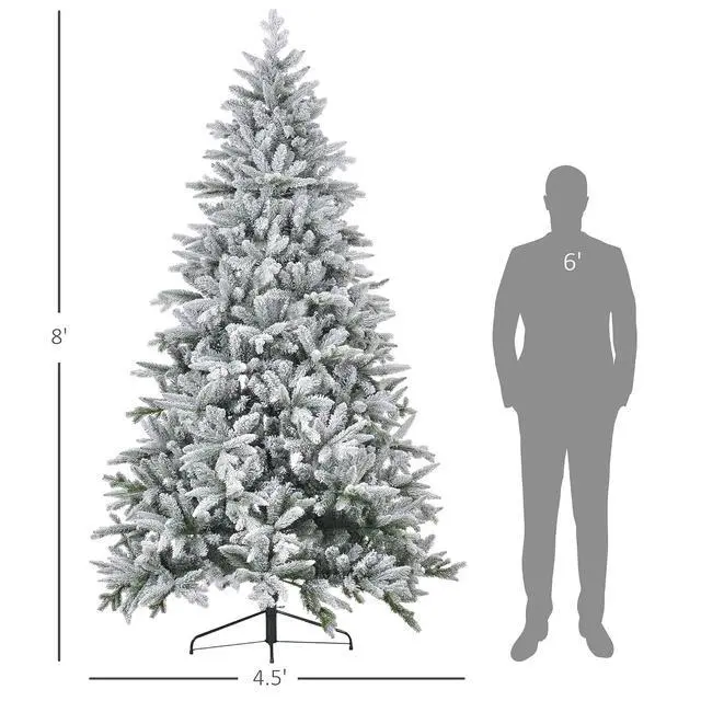 Alt view image 7 of 7 - 8ft Snow Flocked Artificial Christmas Tree Hinged Xmas Tree Green | 2003 Tips, Foldable Metal Stand, Easy Assembly, for Home Office Holiday