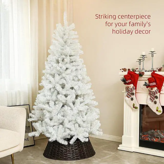 Alt view image 3 of 7 - 6ft Tall Artificial Christmas Tree Unlit Auto Open White | Xmas Tree, 1000 Branch Tips, Open Steel, Holiday Decor, for Home Office