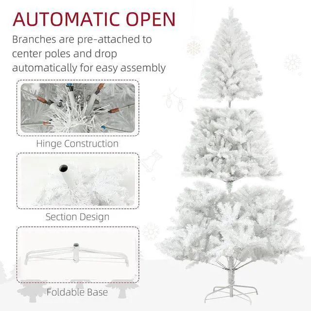 Alt view image 5 of 7 - 6ft Tall Artificial Christmas Tree Unlit Auto Open White | Xmas Tree, 1000 Branch Tips, Open Steel, Holiday Decor, for Home Office