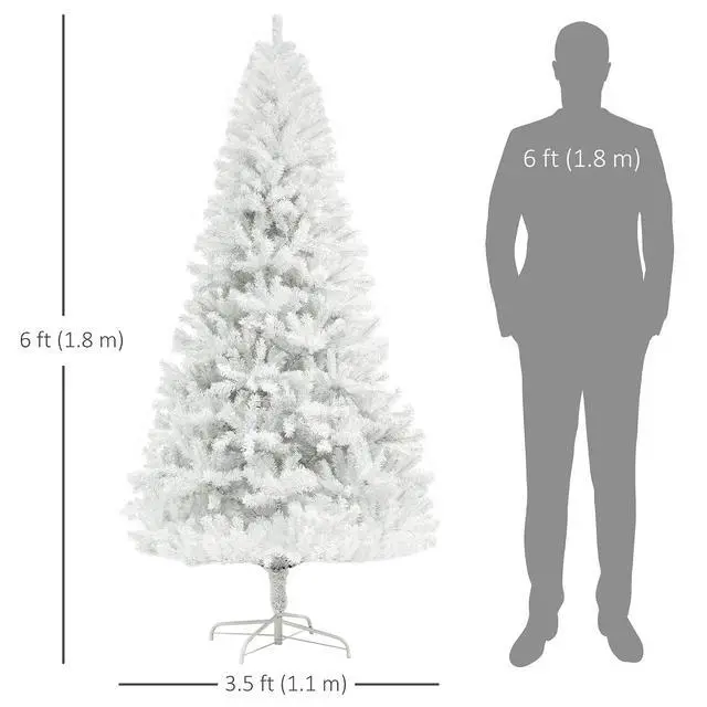 Alt view image 7 of 7 - 6ft Tall Artificial Christmas Tree Unlit Auto Open White | Xmas Tree, 1000 Branch Tips, Open Steel, Holiday Decor, for Home Office