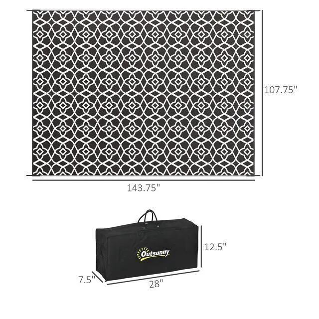 Alt view image 3 of 7 - Outdoor Rug for Patio, 9' x 12' Waterproof Large Mat, Reversible Plastic Straw Rug for Decor, Portable Outside RV Camping Area Carpet Mat for Backyard Porch Deck Picnic, Black & White Clover