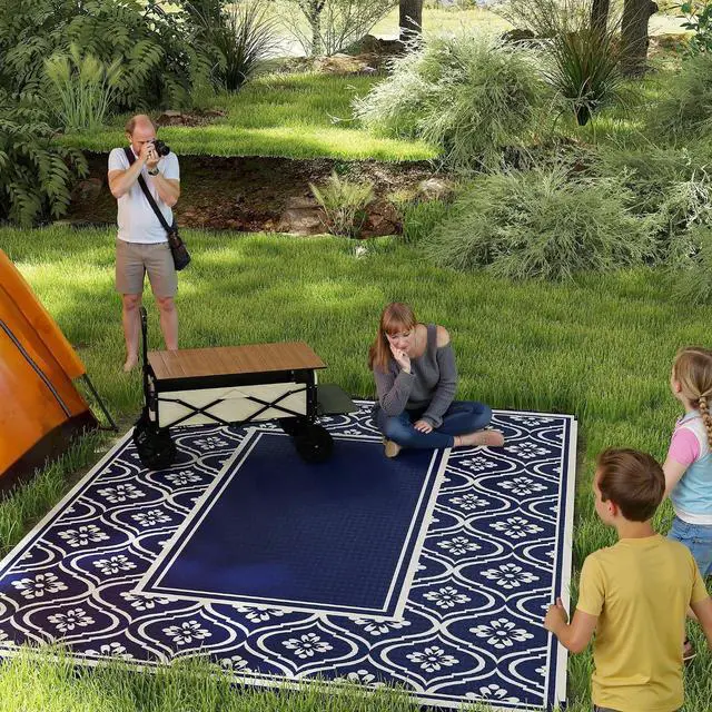 Main image of Outdoor Rug for Patio Waterproof 9' x 12' Blue & White Gourd | Large Mat, Reversible Plastic Straw Rug, Decor, Portable Outside RV Camping Area Carpet Mat, Backyard Porch Deck Picnic