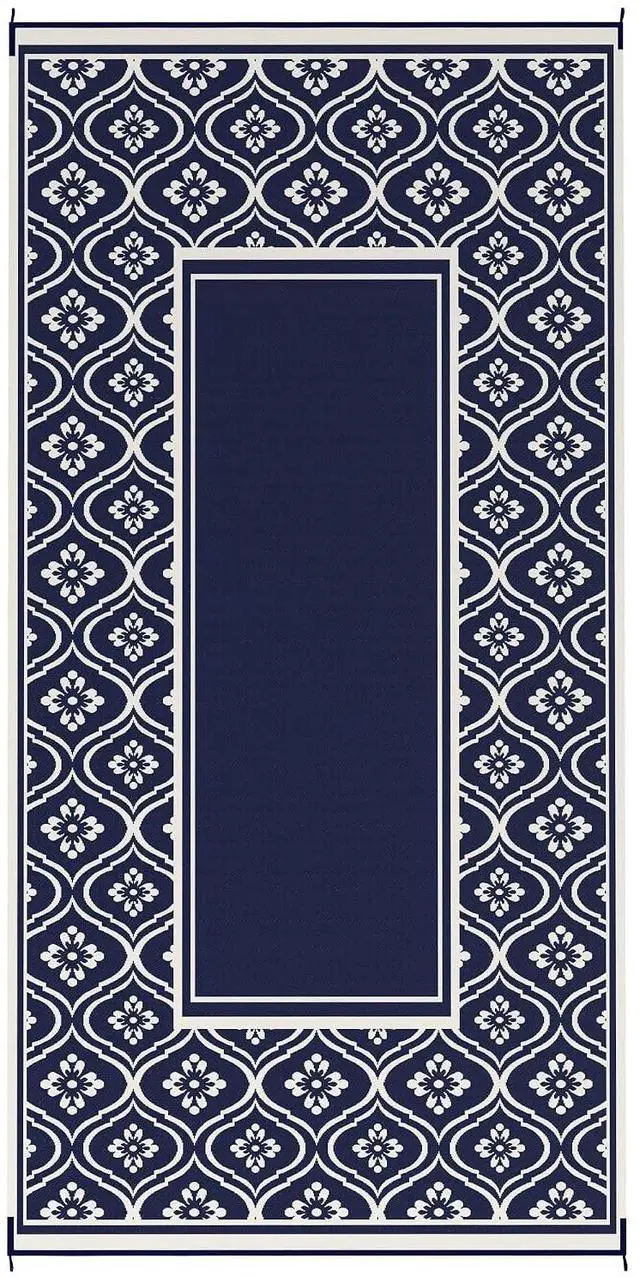 Main image of Outdoor Rug for Patio Waterproof 9' x 18' Blue & White Gourd | Large Mat, Reversible Plastic Straw Rug, Decor, Portable Outside RV Camping Area Carpet Mat, Backyard Porch Deck Picnic
