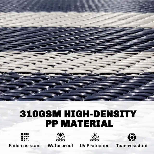 Alt view image 4 of 7 - Outdoor Rug for Patio Waterproof 9' x 18' Blue & White Gourd | Large Mat, Reversible Plastic Straw Rug, Decor, Portable Outside RV Camping Area Carpet Mat, Backyard Porch Deck Picnic