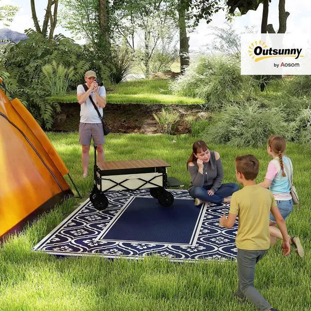 Alt view image 3 of 7 - Outdoor Rug for Patio Waterproof 9' x 10' Blue & White Gourd | Large Mat, Reversible Plastic Straw Rug, Decor, Portable Outside RV Camping Area Carpet Mat, Backyard Porch Deck Picnic