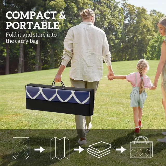 Alt view image 4 of 7 - Outdoor Rug for Patio Waterproof 9' x 18' Blue & White Lantern | Large Mat, Reversible Plastic Straw Rug, Decor, Portable Outside RV Camping Area Carpet Mat, Backyard Porch Deck Picnic