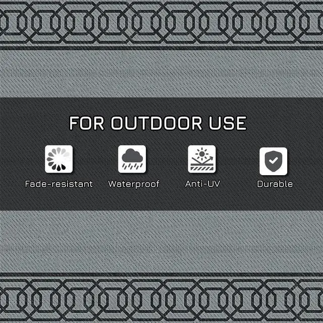 Alt view image 6 of 7 - Outdoor Rug for Patio Waterproof 9' x 12' Black & Gray Border | Large Mat, Reversible Plastic Straw Rug, Decor, Portable Outside RV Camping Area Carpet Mat, Backyard Porch Deck Picnic