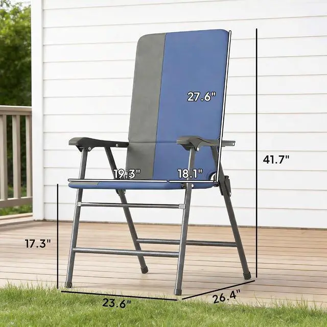 Alt view image 3 of 7 - Folding Patio Chairs Set of 2 Padded High Back Armrests Dark Blue | Folding, 600D Oxford Fabric, Portable, Outdoor Camping Chair Set, Lawn, Deck, Garden, Backyard