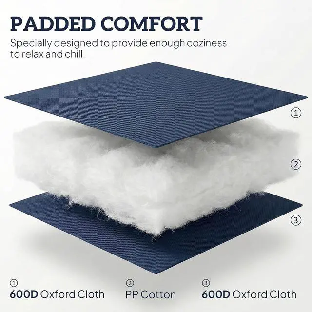 Alt view image 4 of 7 - Folding Patio Chairs Set of 2 Padded High Back Armrests Dark Blue | Folding, 600D Oxford Fabric, Portable, Outdoor Camping Chair Set, Lawn, Deck, Garden, Backyard