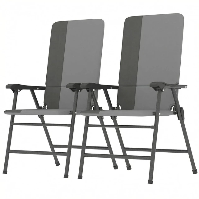 Main image of Folding Patio Chairs Set of 2 Padded High Back Armrests Light Gray | Folding, 600D Oxford Fabric, Portable, Outdoor Camping Chair Set, Lawn, Deck, Garden, Backyard