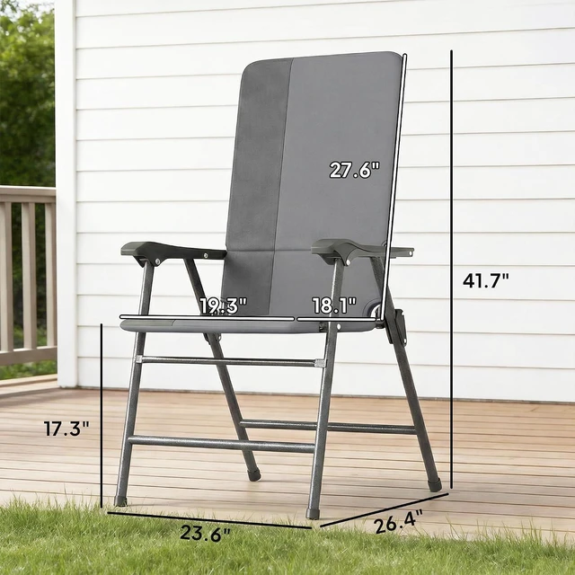 Alt view image 3 of 7 - Folding Patio Chairs Set of 2 Padded High Back Armrests Light Gray | Folding, 600D Oxford Fabric, Portable, Outdoor Camping Chair Set, Lawn, Deck, Garden, Backyard