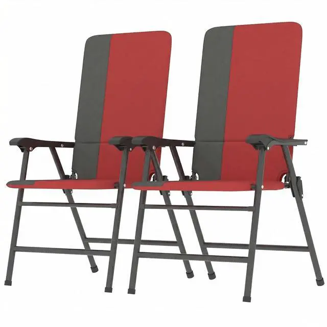 Main image of Folding Patio Chairs Set of 2 Padded High Back Armrests Red | Folding, 600D Oxford Fabric, Portable, Outdoor Camping Chair Set, Lawn, Deck, Garden, Backyard