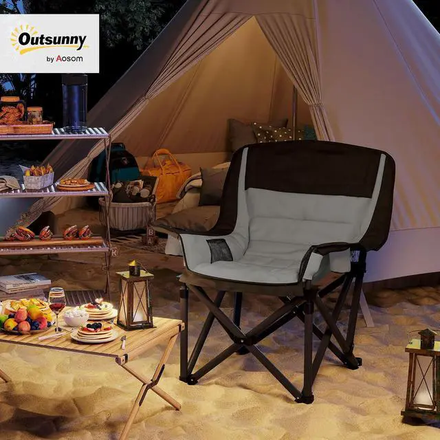 Alt view image 2 of 7 - Single Padded Camping Chair for Adults Portable Black and Gray | Folding, Side Pockets, Cup Holders, Carry Bag, Outdoor Camp Chair, Backyard, Fishing, Sports