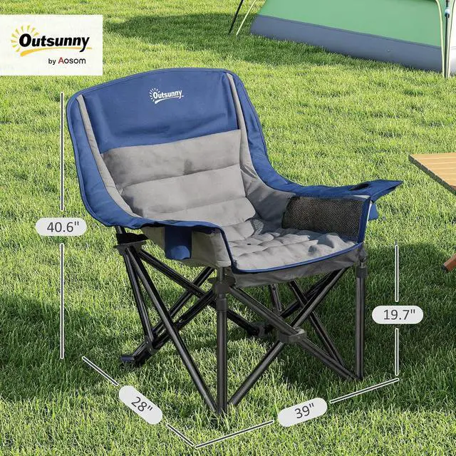 Alt view image 3 of 7 - Single Padded Camping Chair for Adults Portable Blue and Gray | Folding, Side Pockets, Cup Holders, Carry Bag, Outdoor Camp Chair, Backyard, Fishing, Sports
