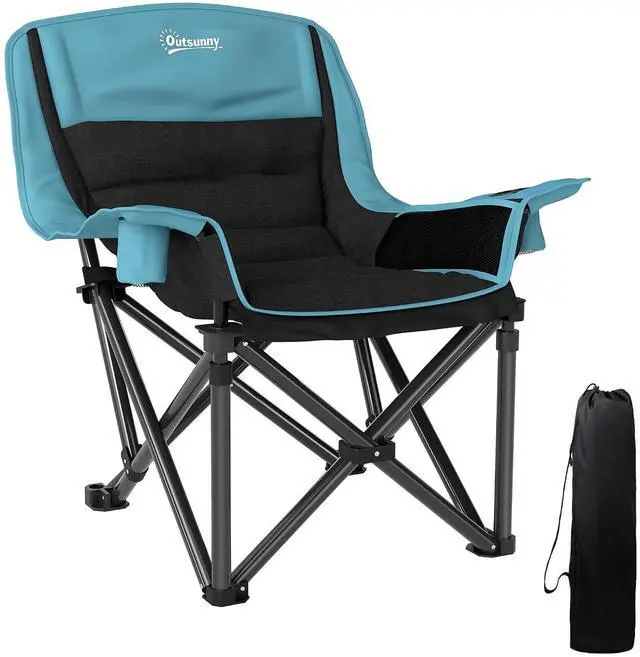 Main image of Single Padded Camping Chair for Adults Portable Green and Black | Folding, Side Pockets, Cup Holders, Carry Bag, Outdoor Camp Chair, Backyard, Fishing, Sports