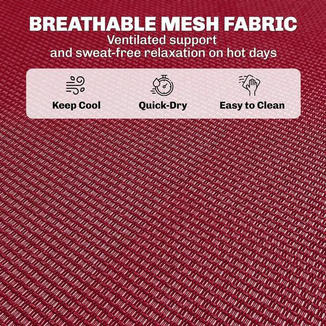 Alt view image 5 of 7 - Folding Chaise Lounge Chair Outdoor Mesh Seat Wine Red | Patio Sun Tanning Chair, Outdoor Chaise Lounger, Breathable Mesh Seat, Beach, Poolside, Yard