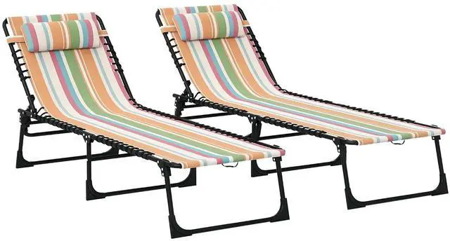 Main image of Folding Chaise Lounge Chair Outdoor Set of 2 Mesh Seat Rainbow | Foldable, Sun Tanning Chair, Chaise Lounger, 4-Position Reclining Back, for Outside Patio Beach Poolside Backyard