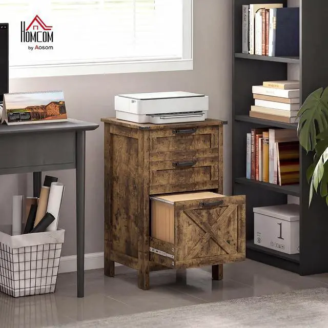 Alt view image 2 of 7 - 3 Drawer File Cabinet Printer Stand Silent Slides Rustic Brown | Vertical Filing Cabinet for Hanging A4/Letter Size, Rustic Farmhouse Printer Stand with Storage, Home Office