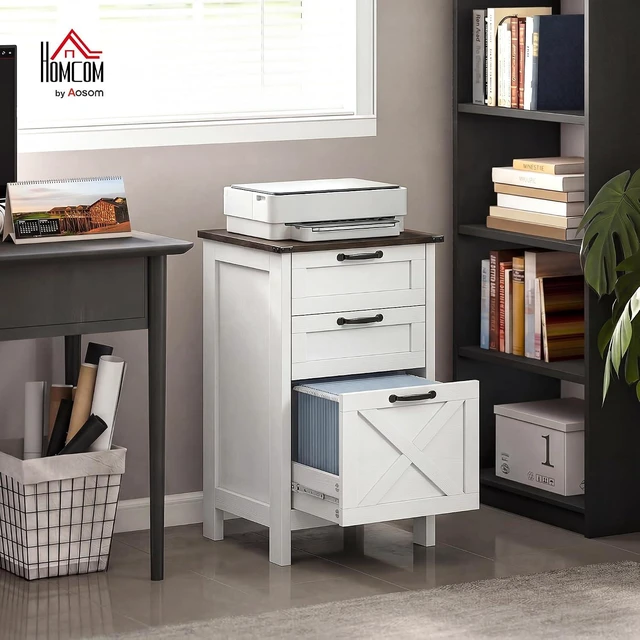Alt view image 2 of 7 - 3 Drawer File Cabinet Printer Stand Silent Slides Distressed White | Vertical Filing Cabinet for Hanging A4/Letter Size, Rustic Farmhouse Printer Stand with Storage, Home Office