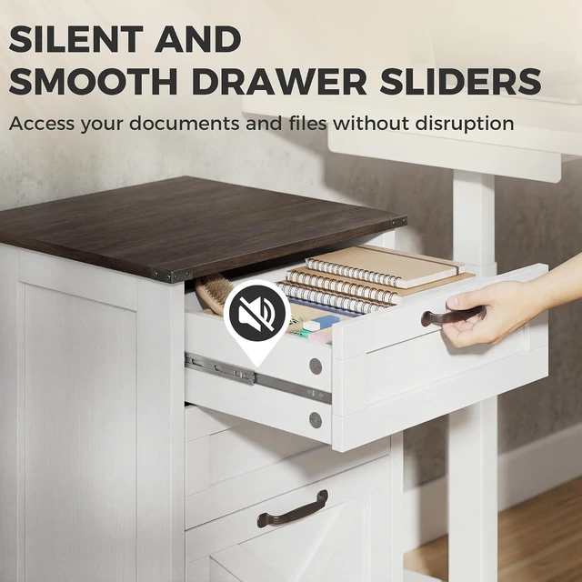 Alt view image 7 of 7 - 3 Drawer File Cabinet Printer Stand Silent Slides Distressed White | Vertical Filing Cabinet for Hanging A4/Letter Size, Rustic Farmhouse Printer Stand with Storage, Home Office