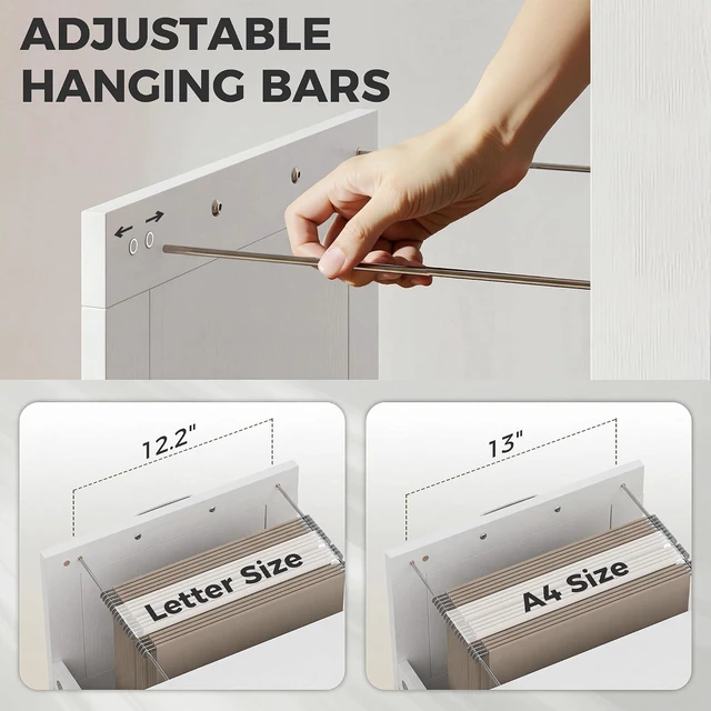 Alt view image 6 of 7 - 3 Drawer File Cabinet Printer Stand Silent Slides Distressed White | Vertical Filing Cabinet for Hanging A4/Letter Size, Rustic Farmhouse Printer Stand with Storage, Home Office