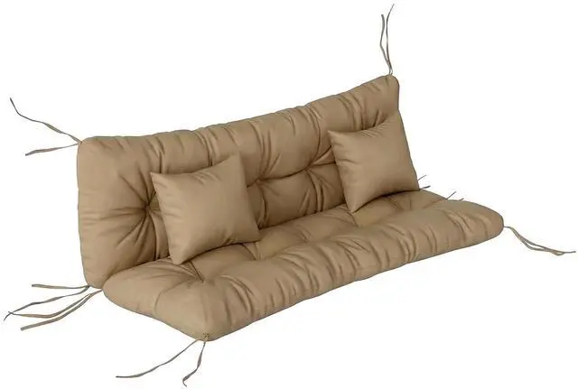 Main image of 59" Tufted Bench Cushions & Throw Pillows 4 Piece Swing Set Khaki | Replacement Indoor/Outdoor Bench Seat Pad, Back Support, 2 Pillows for Outdoor Furniture, WITHOUT SWING