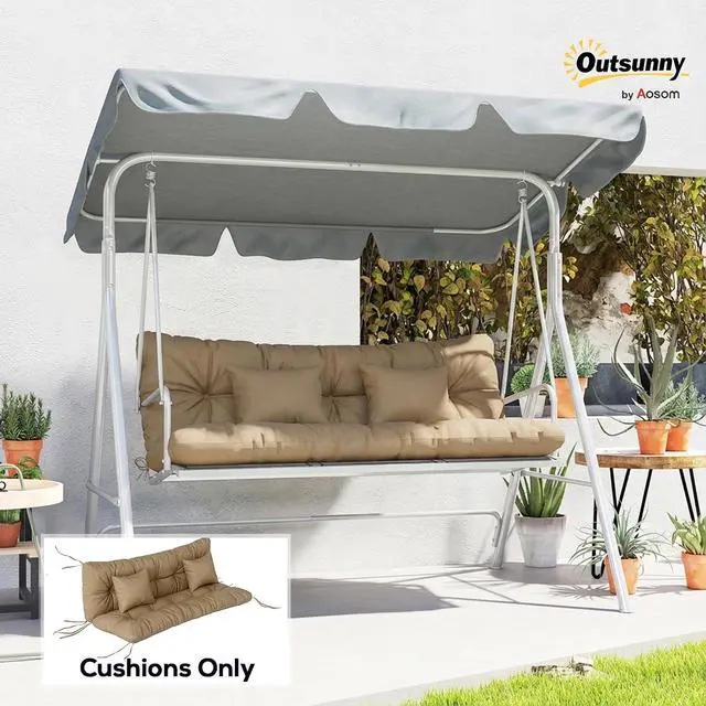 Alt view image 2 of 7 - 59" Tufted Bench Cushions & Throw Pillows 4 Piece Swing Set Khaki | Replacement Indoor/Outdoor Bench Seat Pad, Back Support, 2 Pillows for Outdoor Furniture, WITHOUT SWING