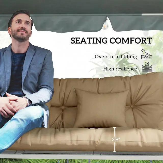 Alt view image 6 of 7 - 59" Tufted Bench Cushions & Throw Pillows 4 Piece Swing Set Khaki | Replacement Indoor/Outdoor Bench Seat Pad, Back Support, 2 Pillows for Outdoor Furniture, WITHOUT SWING