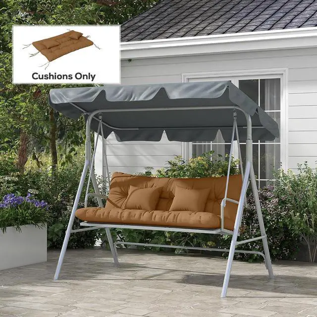 Alt view image 2 of 7 - 59" Tufted Bench Cushions & Throw Pillows 4 Piece Tan | Swing Cushion Set, Indoor/Outdoor Replacement Bench Seat Pad,with Back & 2 Pillows, for Outdoor Furniture, WITHOUT SWING