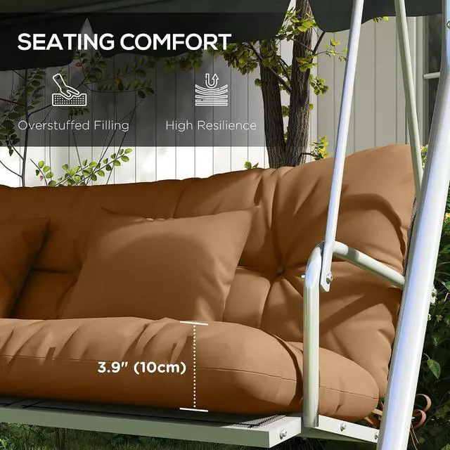 Alt view image 5 of 7 - 59" Tufted Bench Cushions & Throw Pillows 4 Piece Tan | Swing Cushion Set, Indoor/Outdoor Replacement Bench Seat Pad,with Back & 2 Pillows, for Outdoor Furniture, WITHOUT SWING