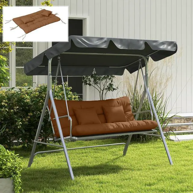 Alt view image 6 of 7 - 59" Tufted Bench Cushions & Throw Pillows 4 Piece Tan | Swing Cushion Set, Indoor/Outdoor Replacement Bench Seat Pad,with Back & 2 Pillows, for Outdoor Furniture, WITHOUT SWING
