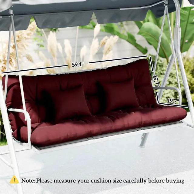 Alt view image 3 of 7 - 59" Tufted Bench Cushions & Throw Pillows 4 Piece Wine Red | Swing Cushion Set, Indoor/Outdoor Replacement Bench Seat Pad,with Back & 2 Pillows, for Outdoor Furniture, WITHOUT SWING