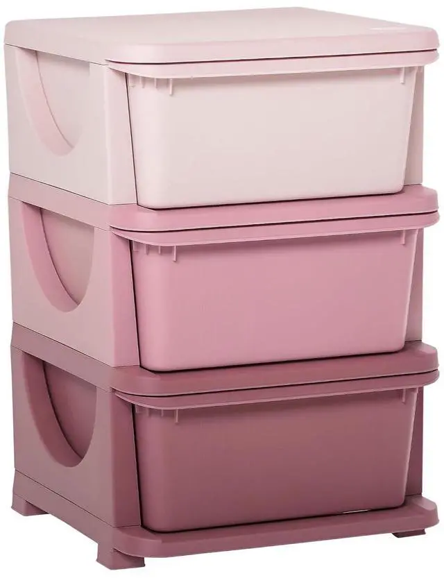 Main image of Qaba 3 Drawers Kids Storage Unit 3 Tier Toy Organizers Pink | Stackable Storage Chest, Bedroom, Nursery, Playroom, Living Room, Boys, Girls, Toddlers