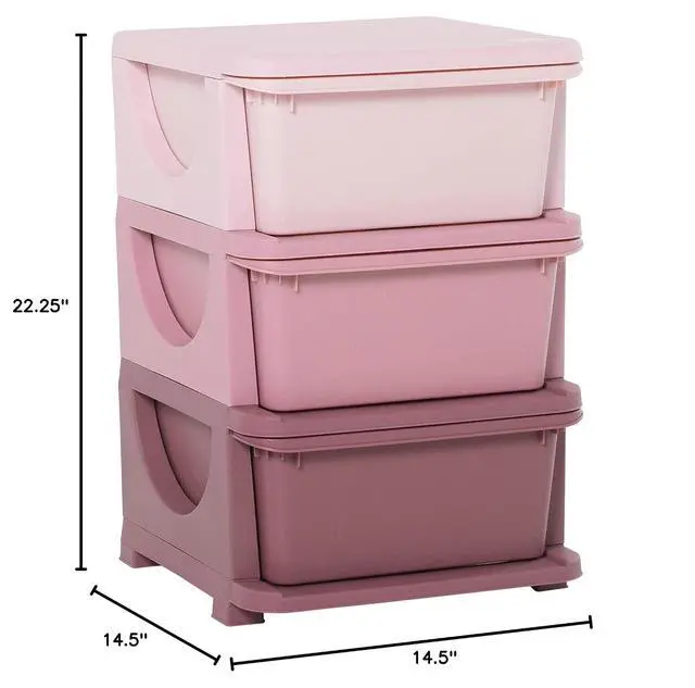 Alt view image 3 of 7 - Qaba 3 Drawers Kids Storage Unit 3 Tier Toy Organizers Pink | Stackable Storage Chest, Bedroom, Nursery, Playroom, Living Room, Boys, Girls, Toddlers