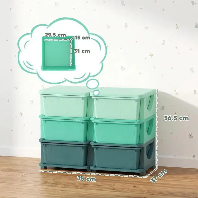 Alt view image 3 of 7 - Qaba 6 Drawers Kids Storage Unit 3 Tier Toy Organizers Green | Stackable Storage Chest, Bedroom, Nursery, Playroom, Living Room, Boys, Girls, Toddlers