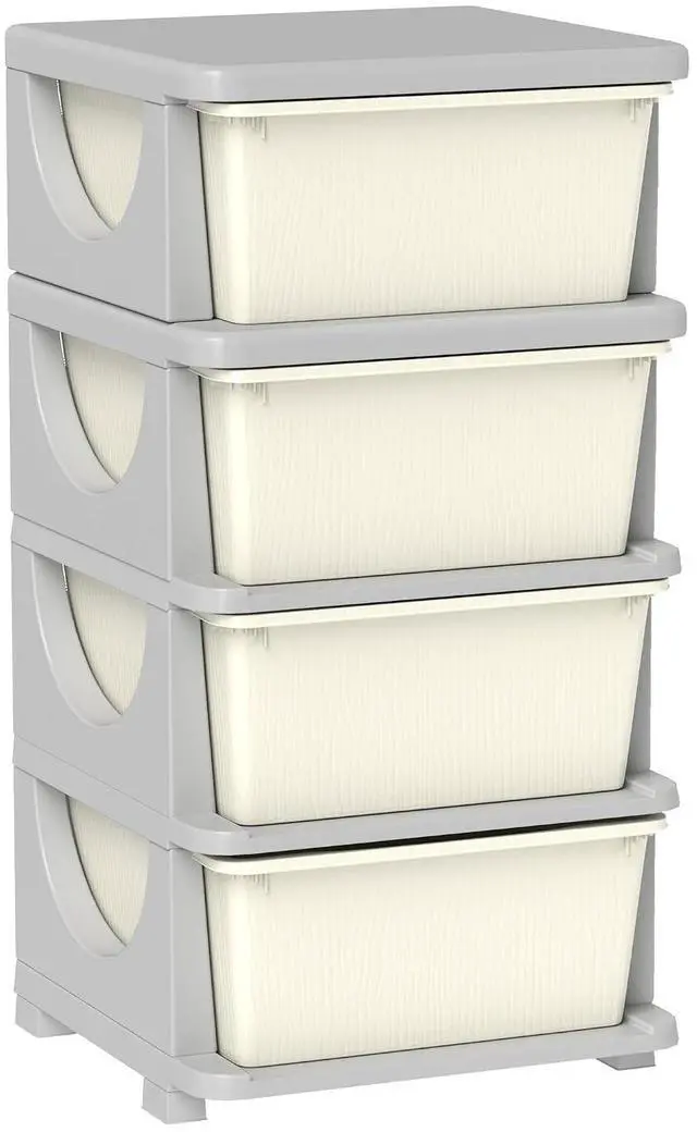 Main image of Qaba 4 Drawers Kids Storage Unit 4 Tier Toy Organizers Cream White | Stackable Storage Chest, Bedroom, Nursery, Playroom, Living Room, Boys, Girls, Toddlers
