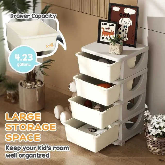 Alt view image 4 of 7 - Qaba 4 Drawers Kids Storage Unit 4 Tier Toy Organizers Cream White | Stackable Storage Chest, Bedroom, Nursery, Playroom, Living Room, Boys, Girls, Toddlers