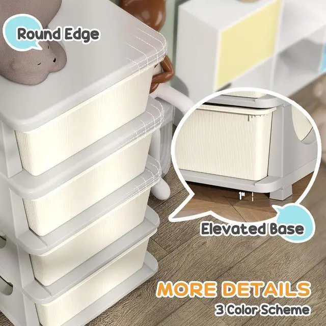 Alt view image 5 of 7 - Qaba 4 Drawers Kids Storage Unit 4 Tier Toy Organizers Cream White | Stackable Storage Chest, Bedroom, Nursery, Playroom, Living Room, Boys, Girls, Toddlers
