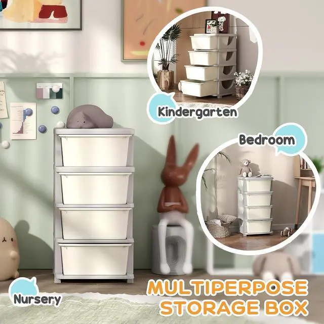 Alt view image 6 of 7 - Qaba 4 Drawers Kids Storage Unit 4 Tier Toy Organizers Cream White | Stackable Storage Chest, Bedroom, Nursery, Playroom, Living Room, Boys, Girls, Toddlers