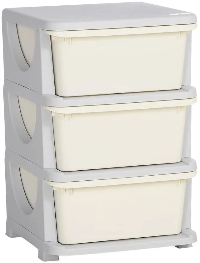 Main image of Qaba 3 Drawers Kids Storage Unit 3 Tier Toy Organizers Cream White | Stackable Storage Chest, Bedroom, Nursery, Playroom, Living Room, Boys, Girls, Toddlers