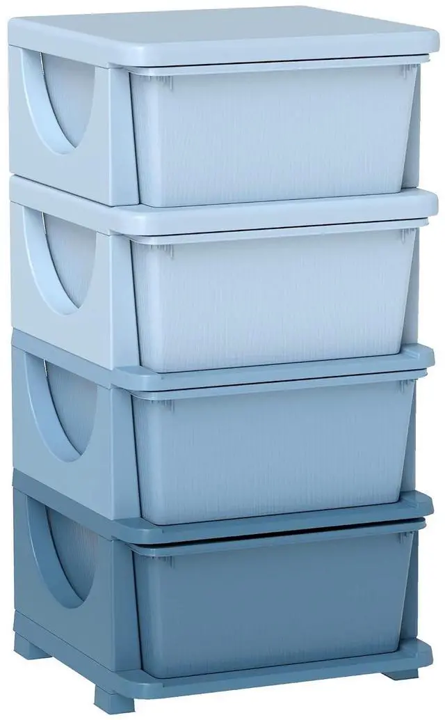 Main image of Qaba 4 Drawers Kids Storage Unit 4 Tier Toy Organizers Blue | Stackable Storage Chest, Bedroom, Nursery, Playroom, Living Room, Boys, Girls, Toddlers