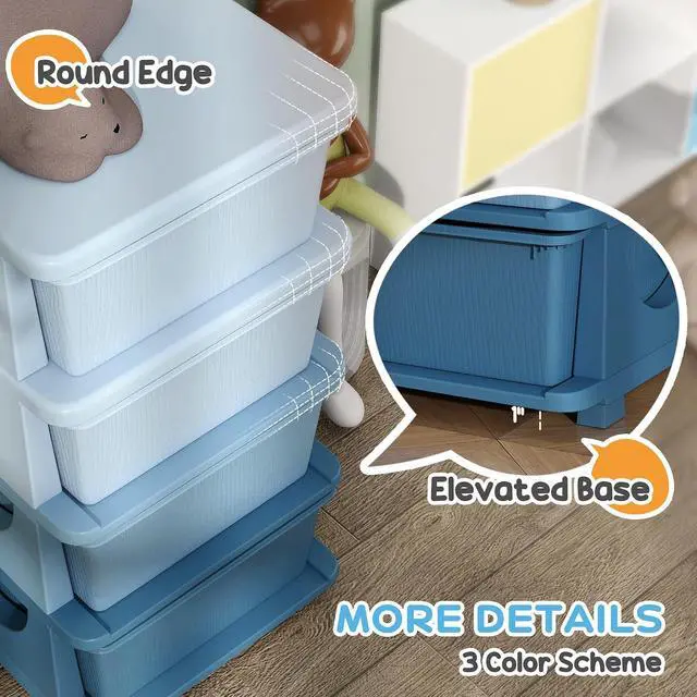 Alt view image 5 of 7 - Qaba 4 Drawers Kids Storage Unit 4 Tier Toy Organizers Blue | Stackable Storage Chest, Bedroom, Nursery, Playroom, Living Room, Boys, Girls, Toddlers